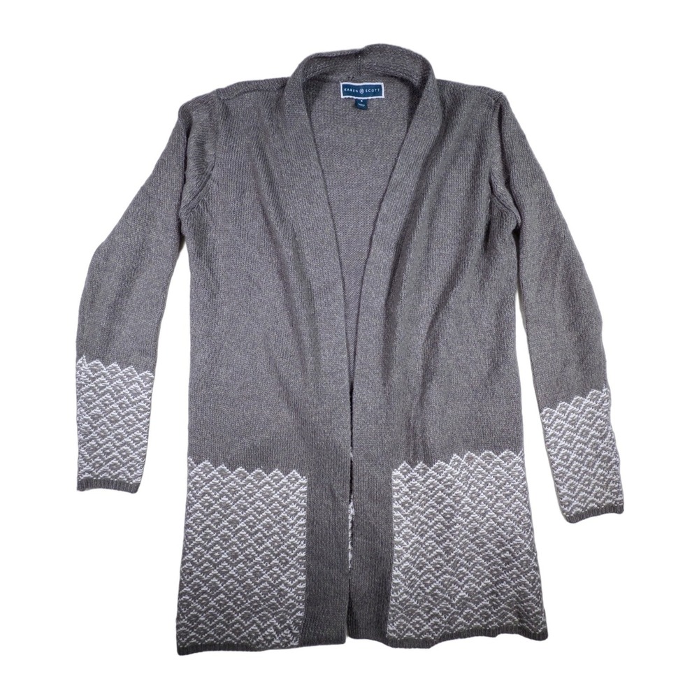 Karen Scott Womens Gray Open Front Long Sleeve Cardigan Sweater Size S